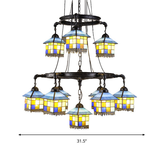 Black Stained Glass 2-Tier Chandelier for Lodge Style Living Rooms