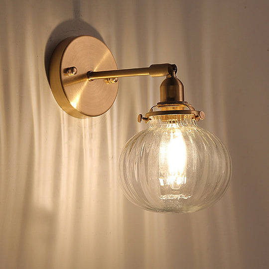 Colonial Wall Lamp With Clear/Cognac Prismatic Glass And Gold Finish