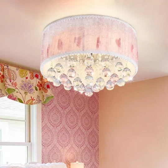 Plafonnier rose moderne avec boule de cristal - 8 têtes pour chambre de fille