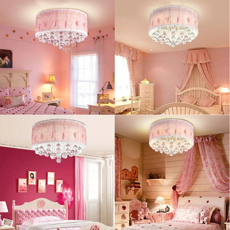 Plafonnier rose moderne avec boule de cristal - 8 têtes pour chambre de fille