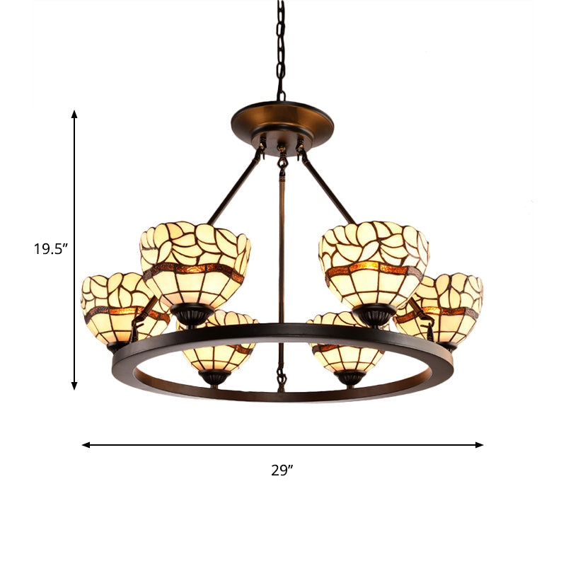 Rustic Beige Glass Bowl Chandelier - 6-Light Fixture with Adjustable Chain