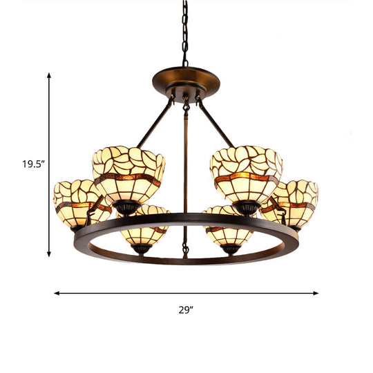 Rustic Beige Glass Bowl Chandelier - 6-Light Fixture with Adjustable Chain