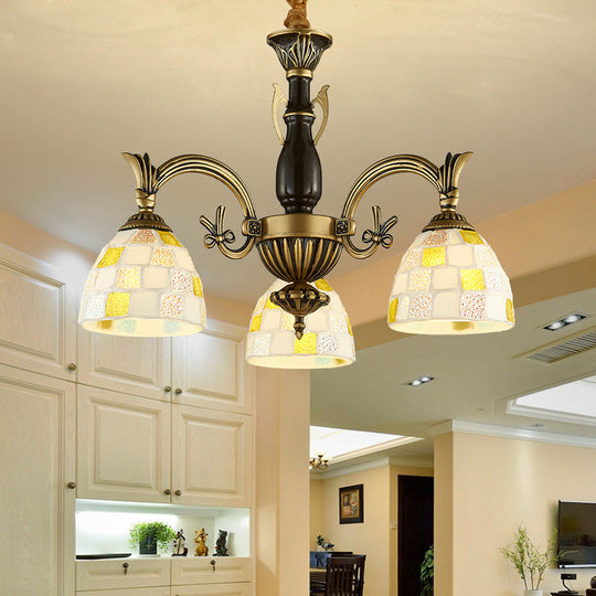 Traditional Shell Dome Suspension Lamp - Curved Arm, 3-Light Pendant for Foyer