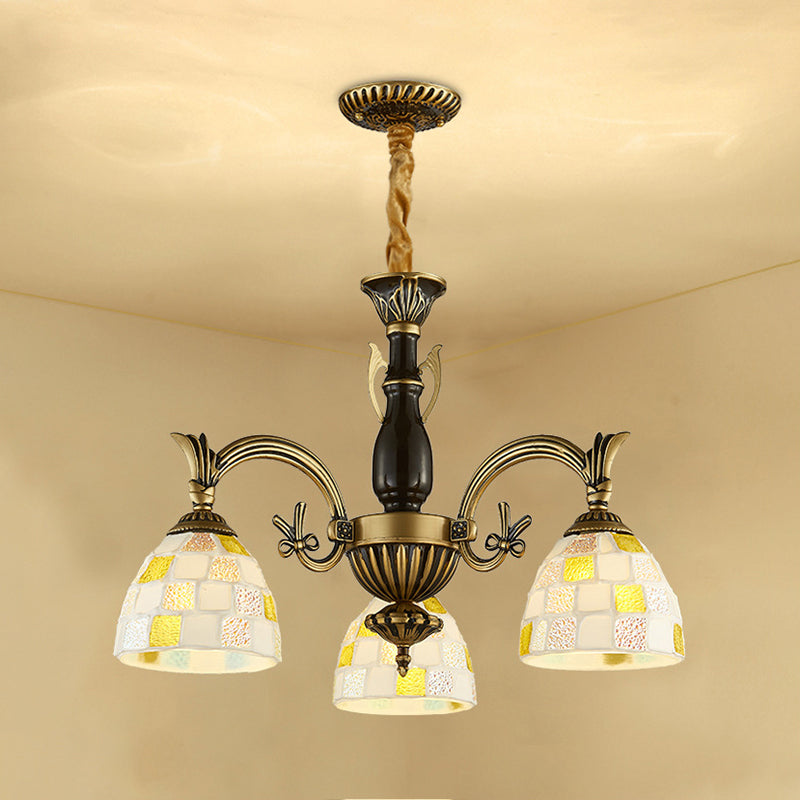 Traditional Shell Dome Suspension Lamp - Curved Arm, 3-Light Pendant for Foyer