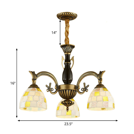 Traditional Shell Dome Suspension Lamp - Curved Arm, 3-Light Pendant for Foyer