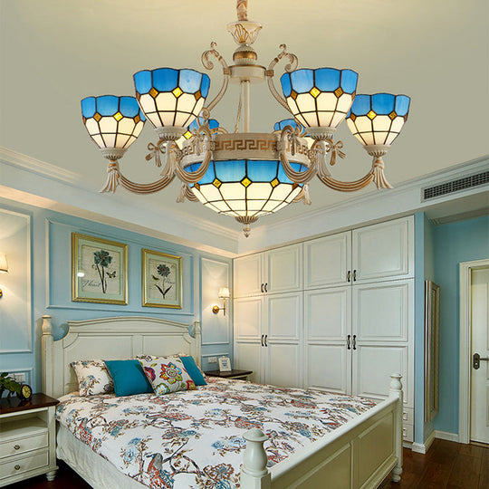 Blue Stained Glass Ceiling Lamp: Mediterranean Domed Chandelier (6/8 Lights) For Bedroom 6 /