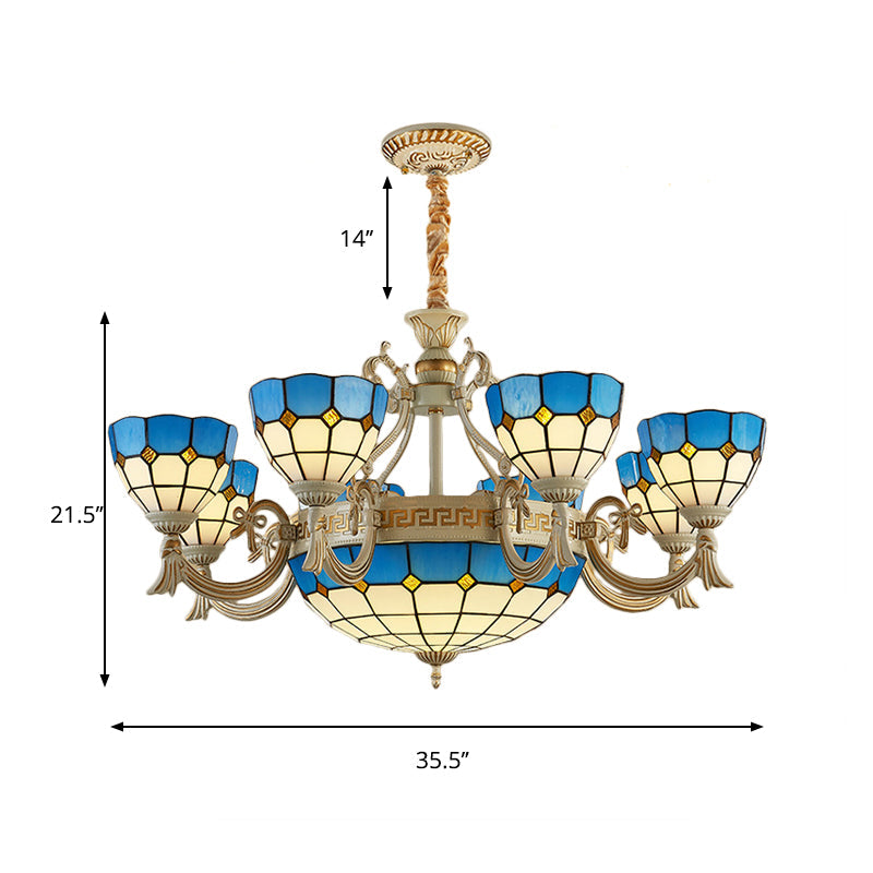 Blue Stained Glass Ceiling Lamp: Mediterranean Domed Chandelier (6/8 Lights) For Bedroom