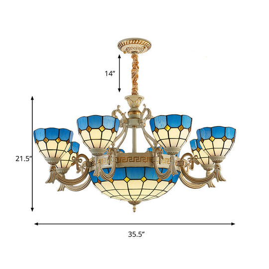 Blue Stained Glass Ceiling Lamp: Mediterranean Domed Chandelier (6/8 Lights) For Bedroom