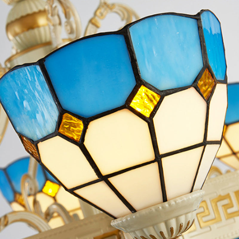 Stained Glass Mediterranean Chandelier - 6/8 Lights - Blue - Bedroom Ceiling Lamp