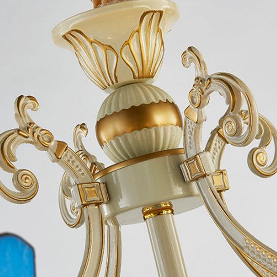 Blue Stained Glass Ceiling Lamp: Mediterranean Domed Chandelier (6/8 Lights) For Bedroom