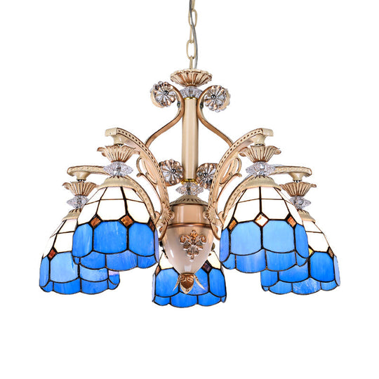 Mediterranean Stained Glass Pendant Chandelier - Blue