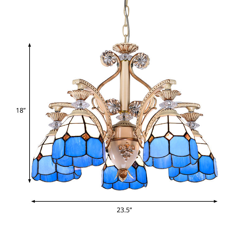 Mediterranean Stained Glass Pendant Chandelier - Blue