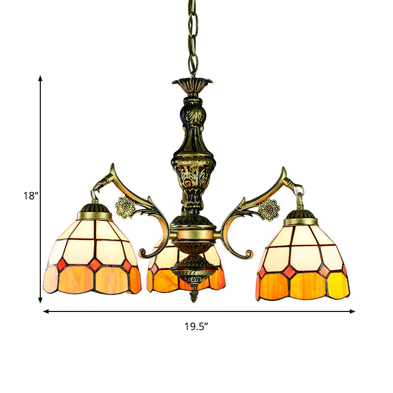 Vintage Stained Glass Ceiling Light with Multiple Bulb Options - Yellow Semi-Globe Design for Library