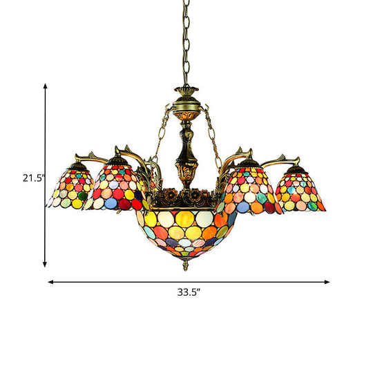 Antique Bronze Tiffany Flared Chandelier - 11-Light Stained Glass Ceiling Light With Geometric