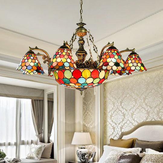 11-Light Stained Glass Tiffany Chandelier with Antique Bronze Finish and Unique Patterns