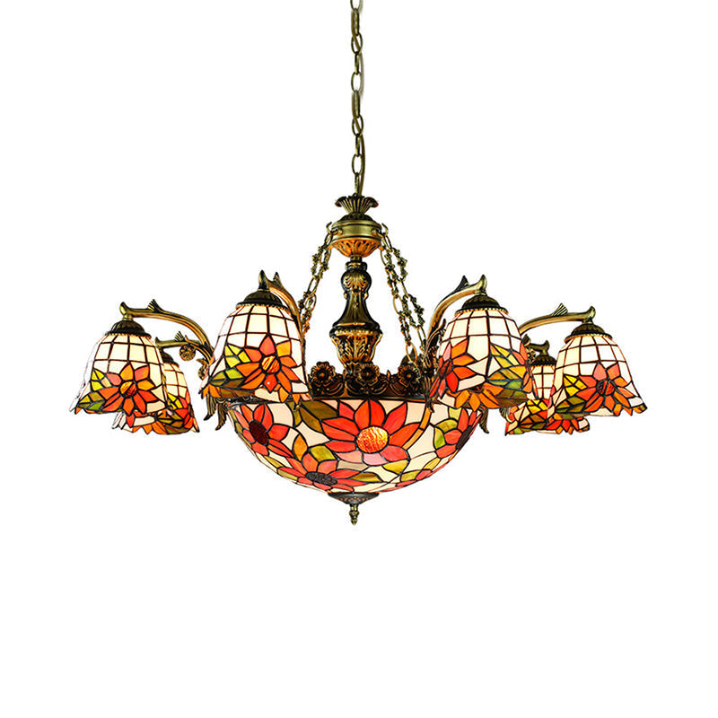 11-Light Stained Glass Tiffany Chandelier with Antique Bronze Finish and Unique Patterns