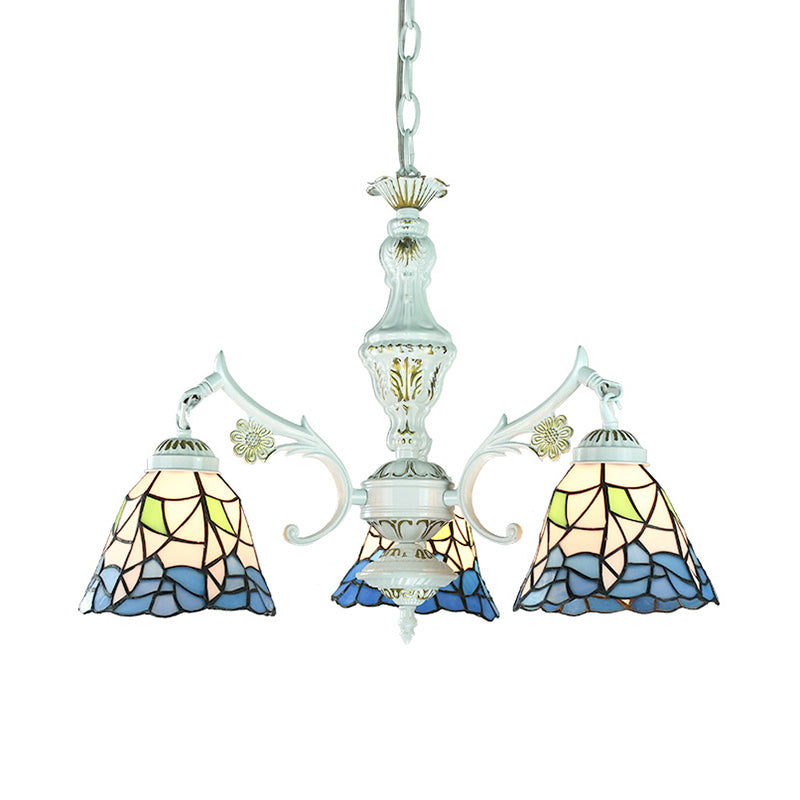 Blue Stained Glass Pendant Chandelier with Traditional Pattern for Indoor Dining