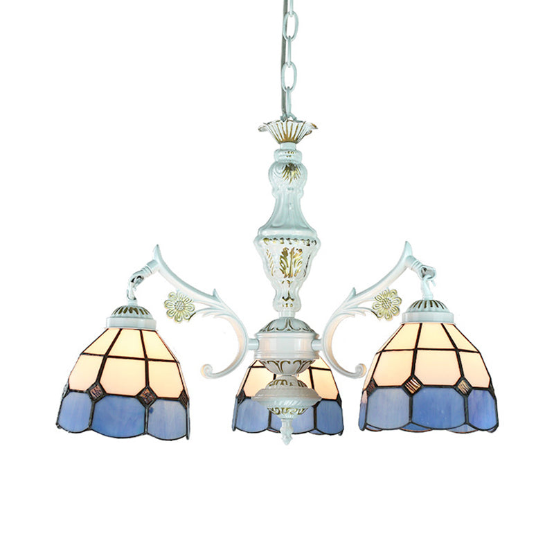 Blue Stained Glass Pendant Chandelier with Traditional Pattern for Indoor Dining