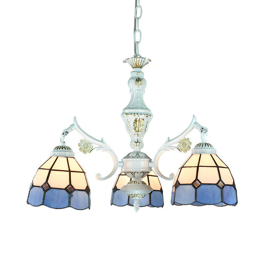 Blue Stained Glass Pendant Chandelier: Traditional Indoor Lighting With Floral & Geometric Patterns