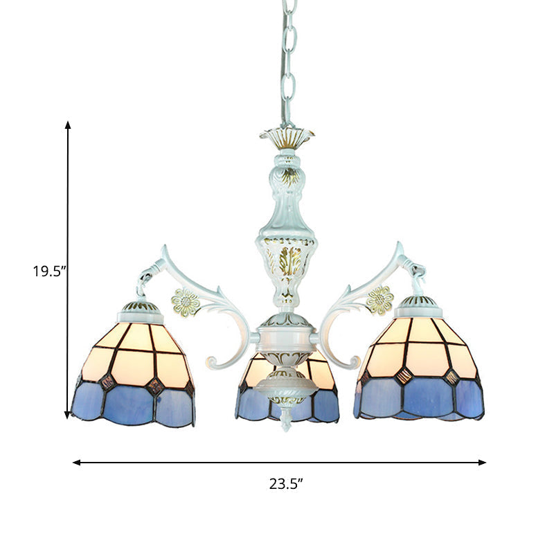 Blue Stained Glass Pendant Chandelier: Traditional Indoor Lighting With Floral & Geometric Patterns