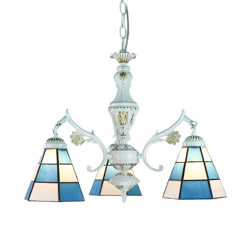 Blue Stained Glass Pendant Chandelier: Traditional Indoor Lighting With Floral & Geometric Patterns