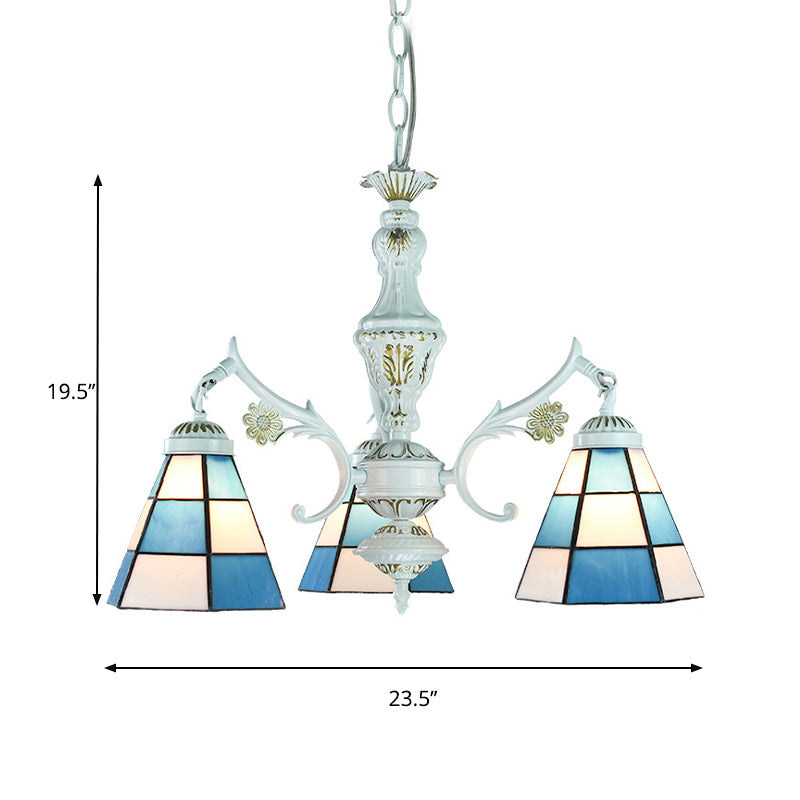 Blue Stained Glass Pendant Chandelier: Traditional Indoor Lighting With Floral & Geometric Patterns