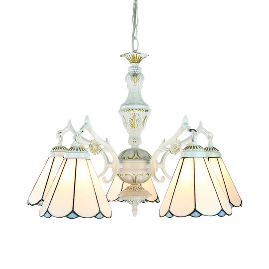 Tiffany Style Chandelier Light With Stained Glass Indoor Lighting For Foyer - Blue 5 Lights