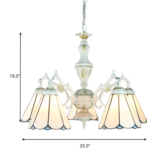 Tiffany Style Chandelier Light With Stained Glass Indoor Lighting For Foyer - Blue 5 Lights