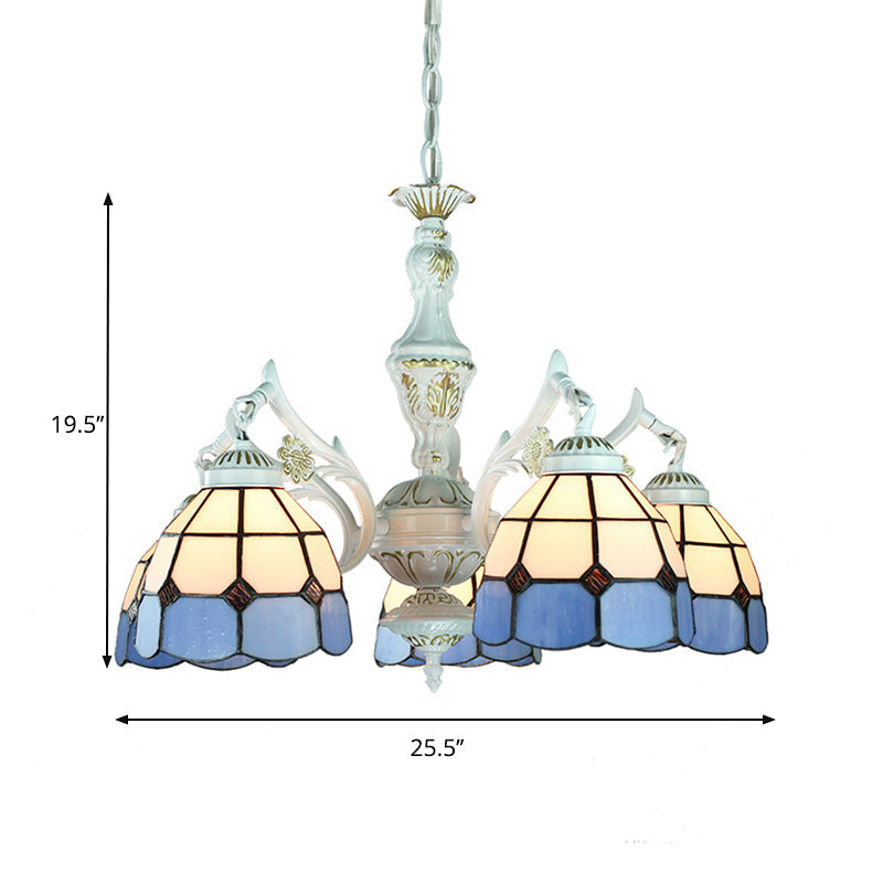 Blue Stained Glass 5-Light Chandelier with Adjustable Chain for Foyer