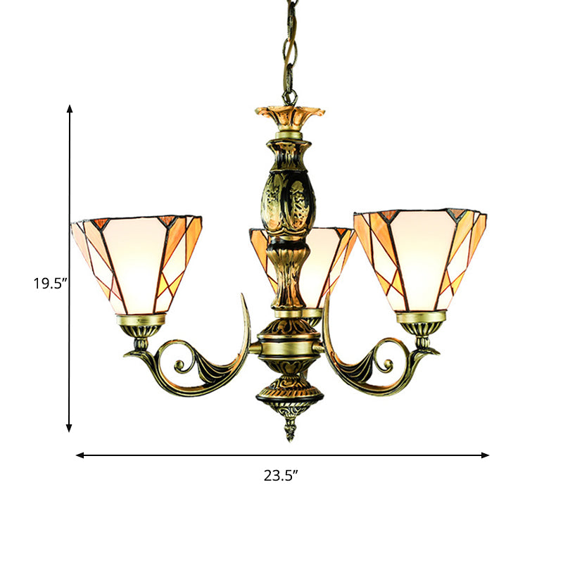 Adjustable Conical Chandelier in Vintage Stained Glass with Yellow Ceiling Suspension