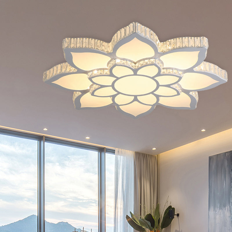 Modern Acrylic Flush Mount Spotlight LED Ceiling Light with Remote Control Dimming - White/3 Color Light Options - K9 Crystal Accents - 22.5"/29.5"/35.5" W