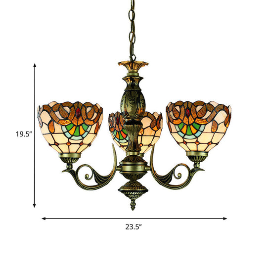 Stunning Victorian Stained Glass Bowl Chandelier - 3-Light Pendant For Dining Room