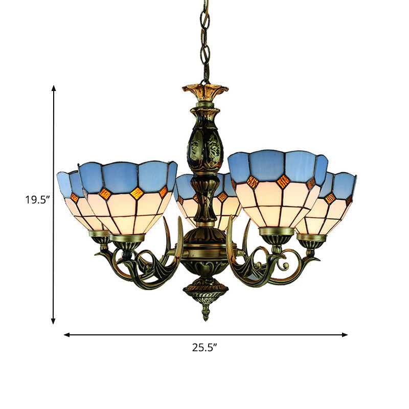 Tiffany Stained Glass Bowl Chandelier - 5-Light Ceiling Pendant For Dining Room Lighting