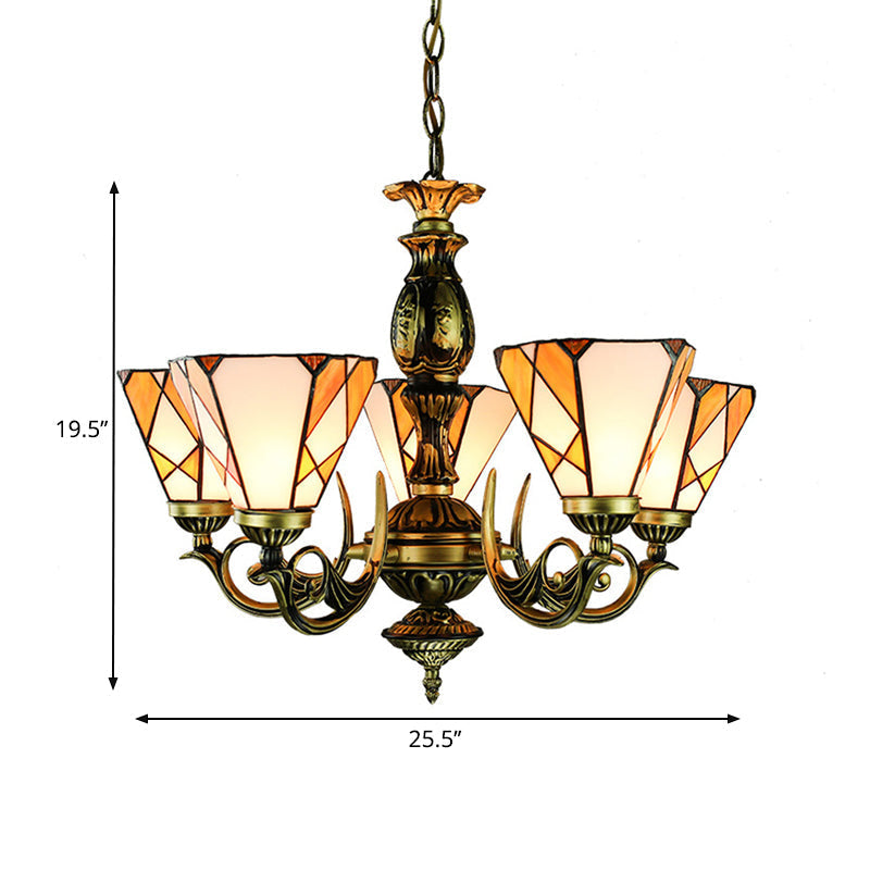 Tiffany Style Cone Chandelier With 5 Stained Glass Lights For Bedroom