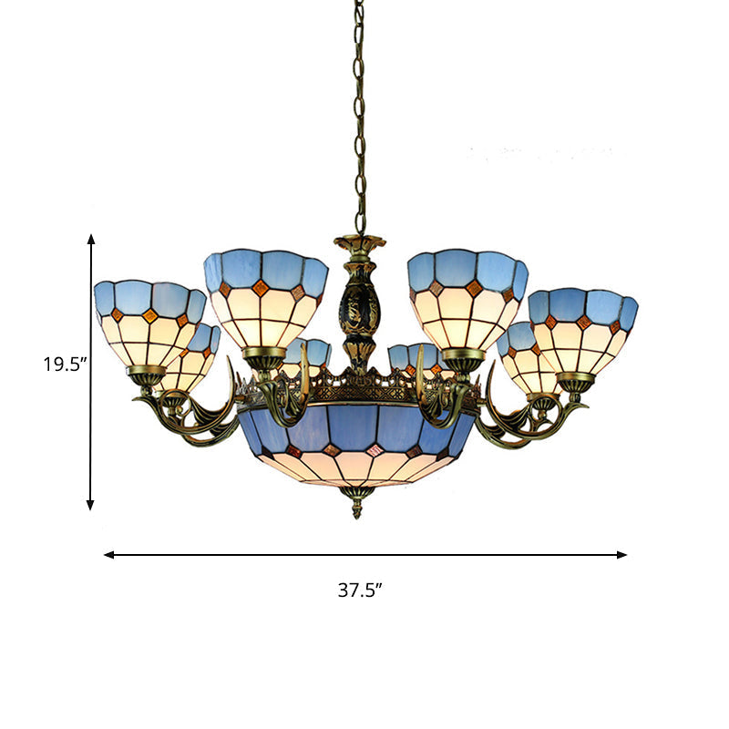 Mediterranean Cut Glass Chandelier with Blue Bowl Shape and 11 Lights