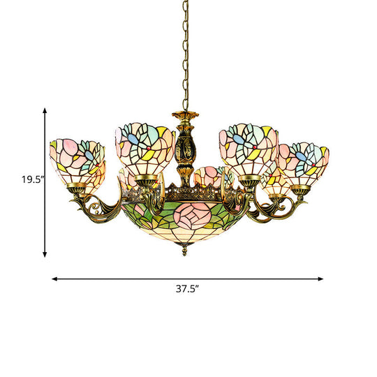 Stained Glass Pendant Light with Flower and Bowl Design - Perfect for Lodge-Style Living Rooms