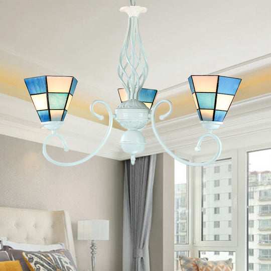 Mediterranean Blue Glass Pendant Light with Metal Chain - Foyer Chandelier Lamp