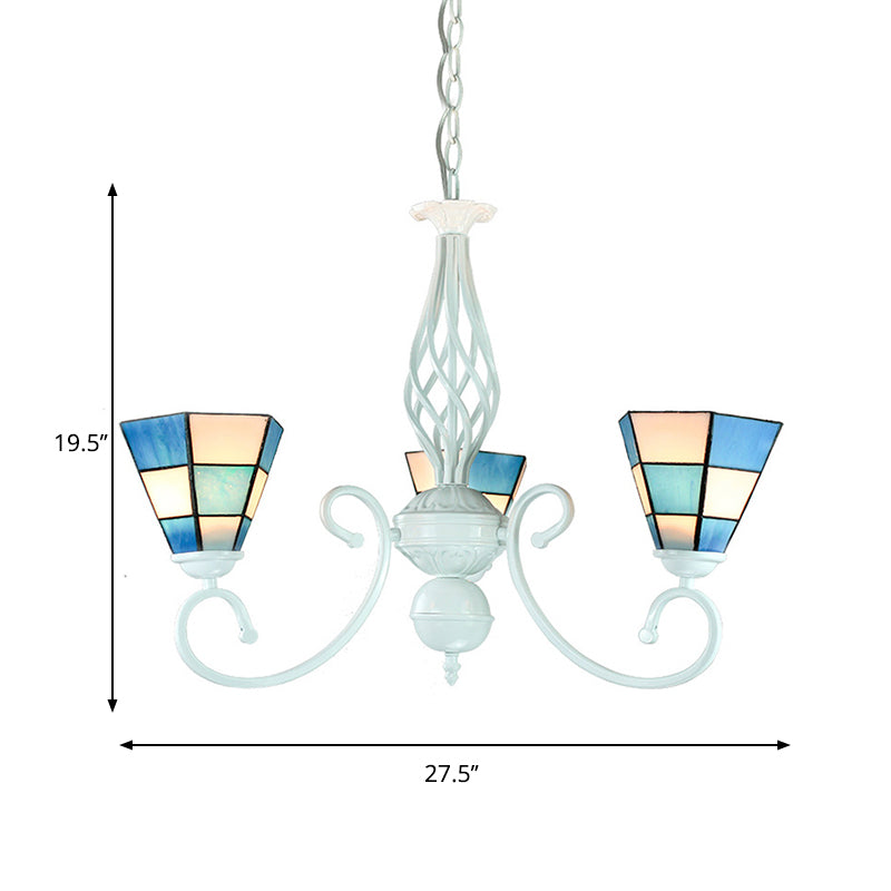 Mediterranean Blue Glass Pendant Light with Metal Chain - Foyer Chandelier Lamp