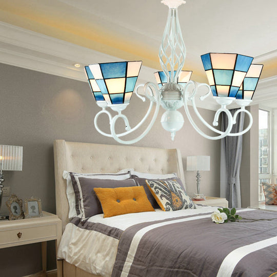 Blue Glass Chandelier - Stylish Cone Hanging Ceiling Light Mosaic Modern Design 3 Lights For Dining