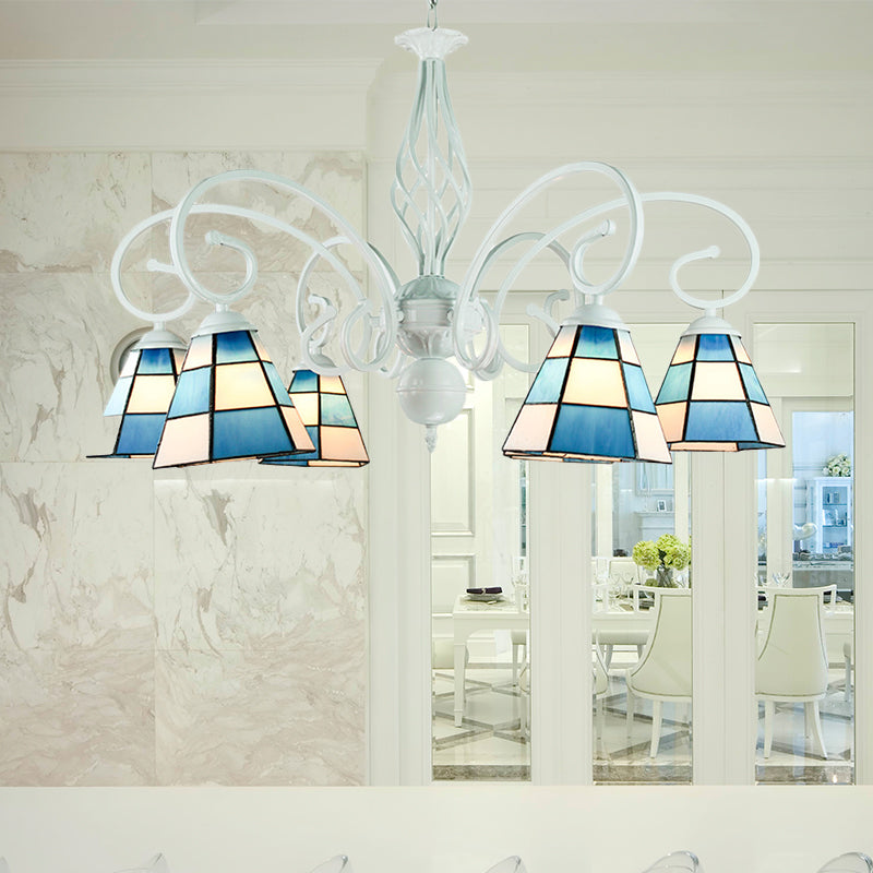 Mediterranean Cone Chandelier - 6/8 Heads Blue Glass Pendant Lighting For Living Room 6 /