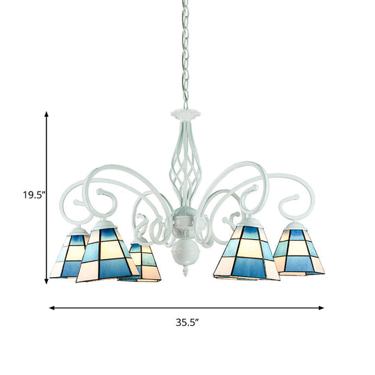 Mediterranean Cone Chandelier, Curved Arm, 6/8 Heads, Blue Glass Pendant Lighting - Ideal for Living Rooms