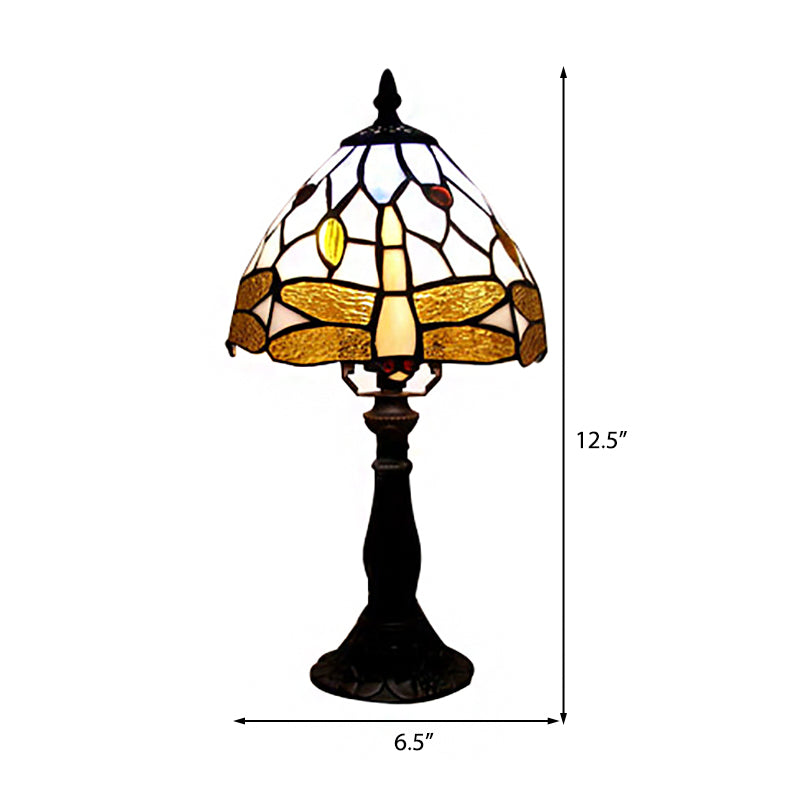 Dragonfly Stained Glass Tiffany Umbrella Desk Light - Brown