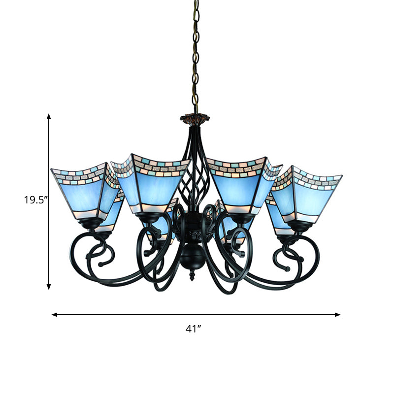 Stained Glass Nautical Chandelier with Pyramid Shade - Multi-Glass Living Room Lighting in Blue