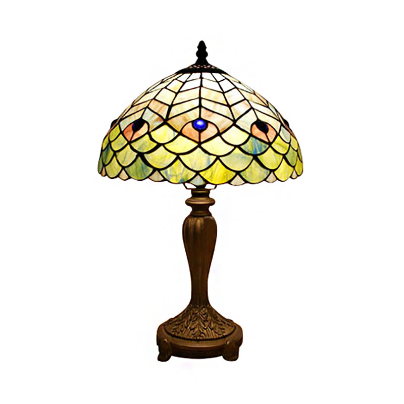 Peacock Stained Glass Desk Reading Light By Tiffany - Elegant Green Hue For Cloth Shop