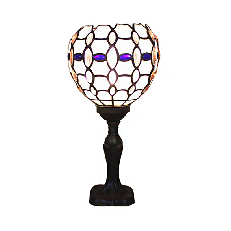 Tiffany Stained Glass Blue Torch Table Lamp - Gem/Dragonfly Pattern For Cafe & Living Room