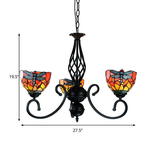 Dragonfly Stained Glass Suspension Light: Lodge Style Multi-Color Chandelier for Foyer