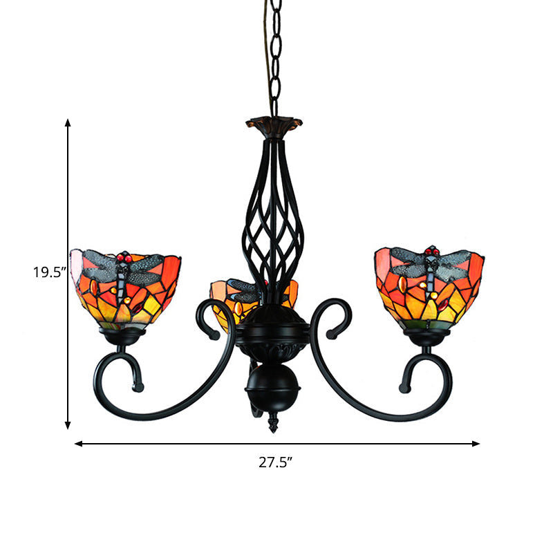 Dragonfly Stained Glass Suspension Light - Lodge Style Multi Color Chandelier For Foyer