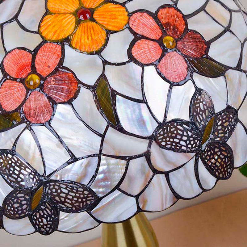 Antique Tiffany Dome Desk Light - Blue Flower/Dragonfly/Butterfly Stained Glass Table For Bedroom (2