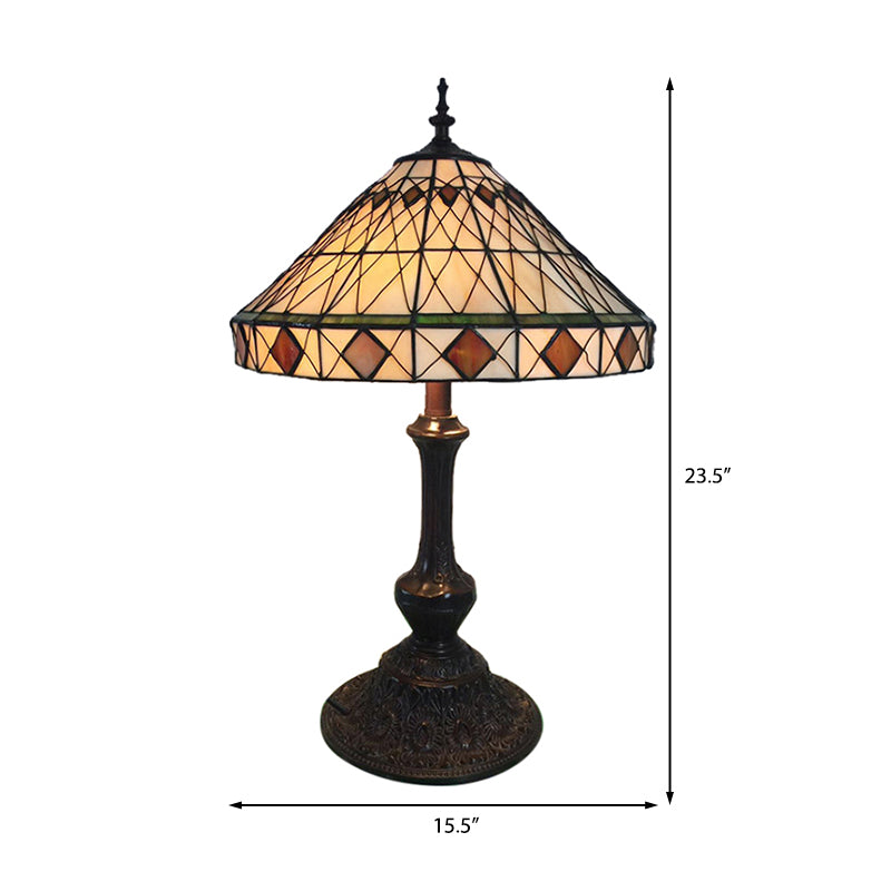 Beige Conical Desk Light: Rhombus 1 Bulb Tiffany Antique Glass Table Light For Living Room