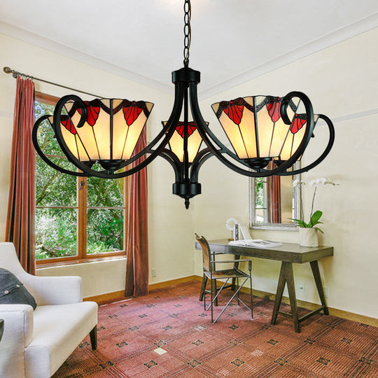 Trapezoid Stained Glass Pendant Light with Adjustable Metal Chain - 5/6/8 Light Suspended Fixture